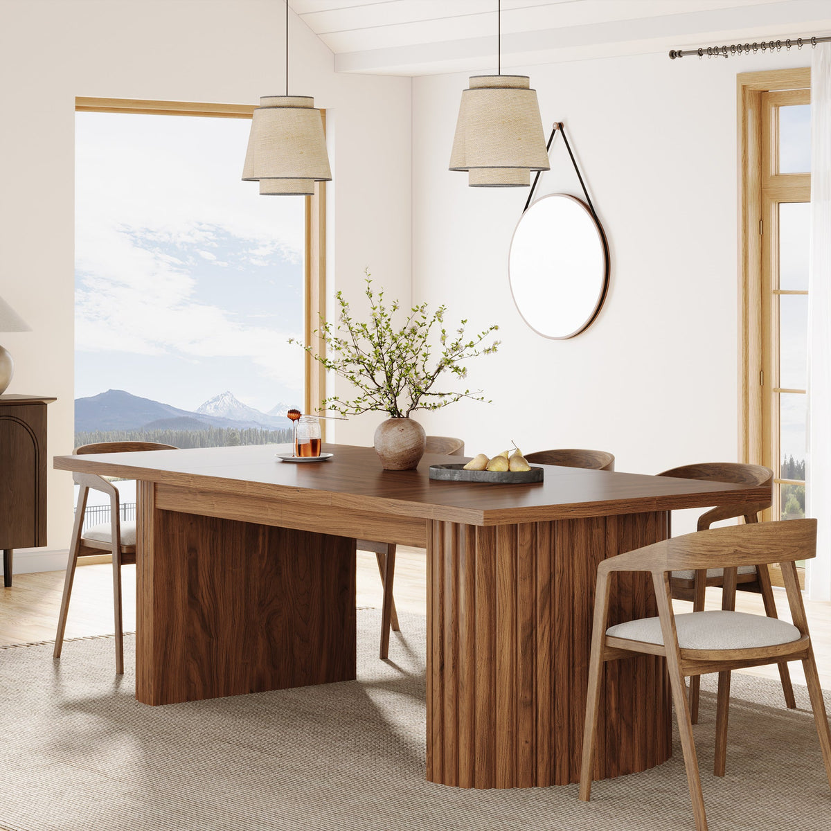 78.7" Dining Table, Rectangular Kitchen Table with Wooden Tabletop for 6-8 People