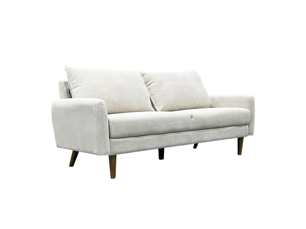 Modern Elegant Beige 3-Seater Sofa, Slim Arms, Splayed Legs