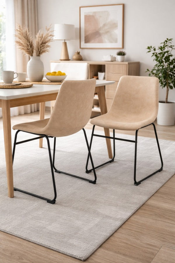 Dining Chair Set of 2 Vintage Beige