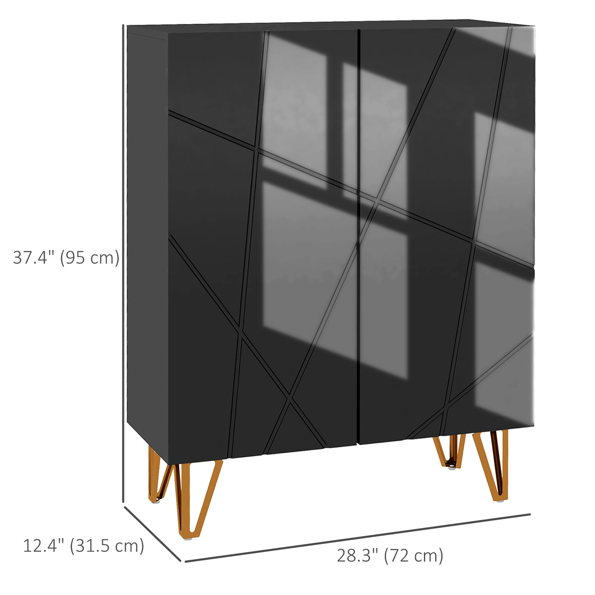 Narrow High Gloss Shoe Cabinet with Soft-Close Doors – 28"W x 37"H