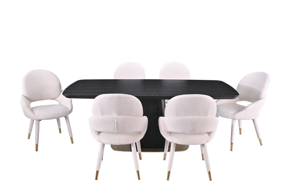 Curved 7-Piece Dining Set – Black/Beige (Style 2)