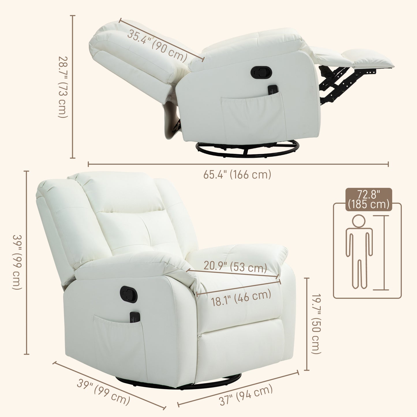 HOMCOM 8-Point Vibration Massage Recliner Chair, PU Leather, Swivel, Rocking