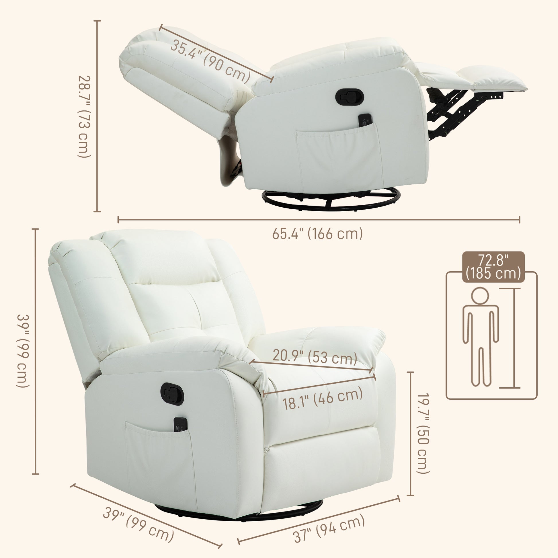 HOMCOM 8-Point Vibration Massage Recliner Chair, PU Leather, Swivel, Rocking