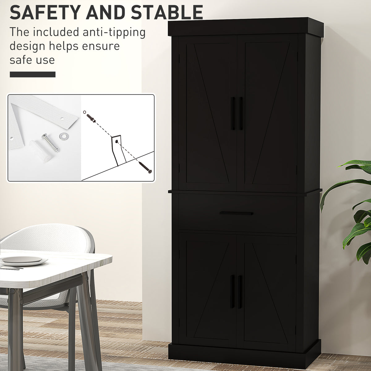 Farmhouse Kitchen Pantry Cabinet with 4 Barn Doors – 30"W x 72"H
