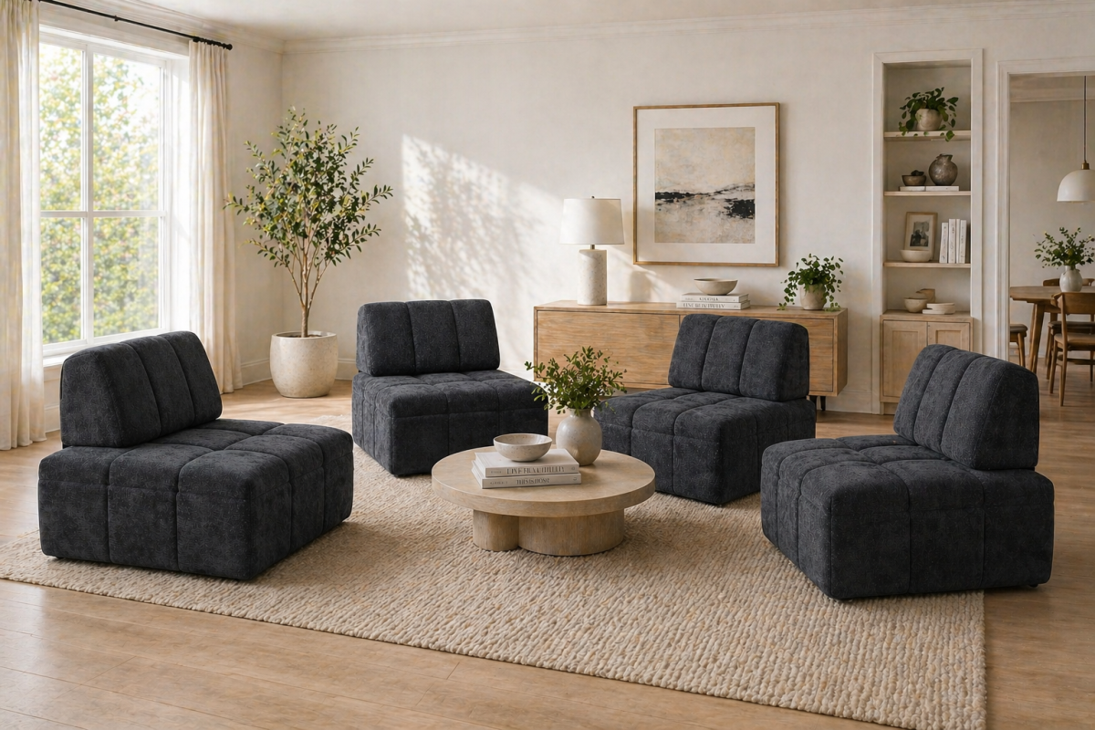 Upholstered Modular Armless Chair – Black