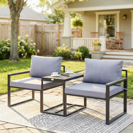 Outdoor Bistro Set, Patio Furniture Set with 2 Chairs and Side Table for Garden Balcony Poolside