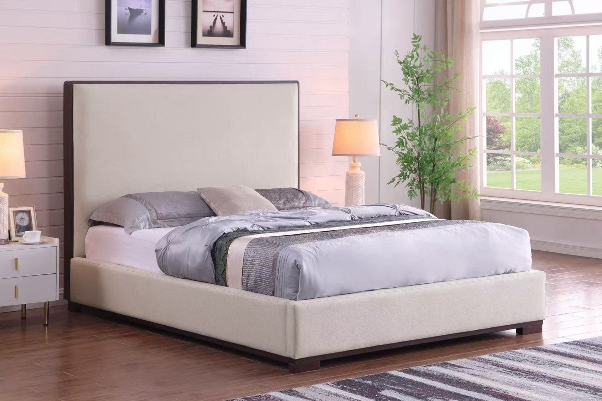 Upholstered Solid Wood Bed Frame – Beige