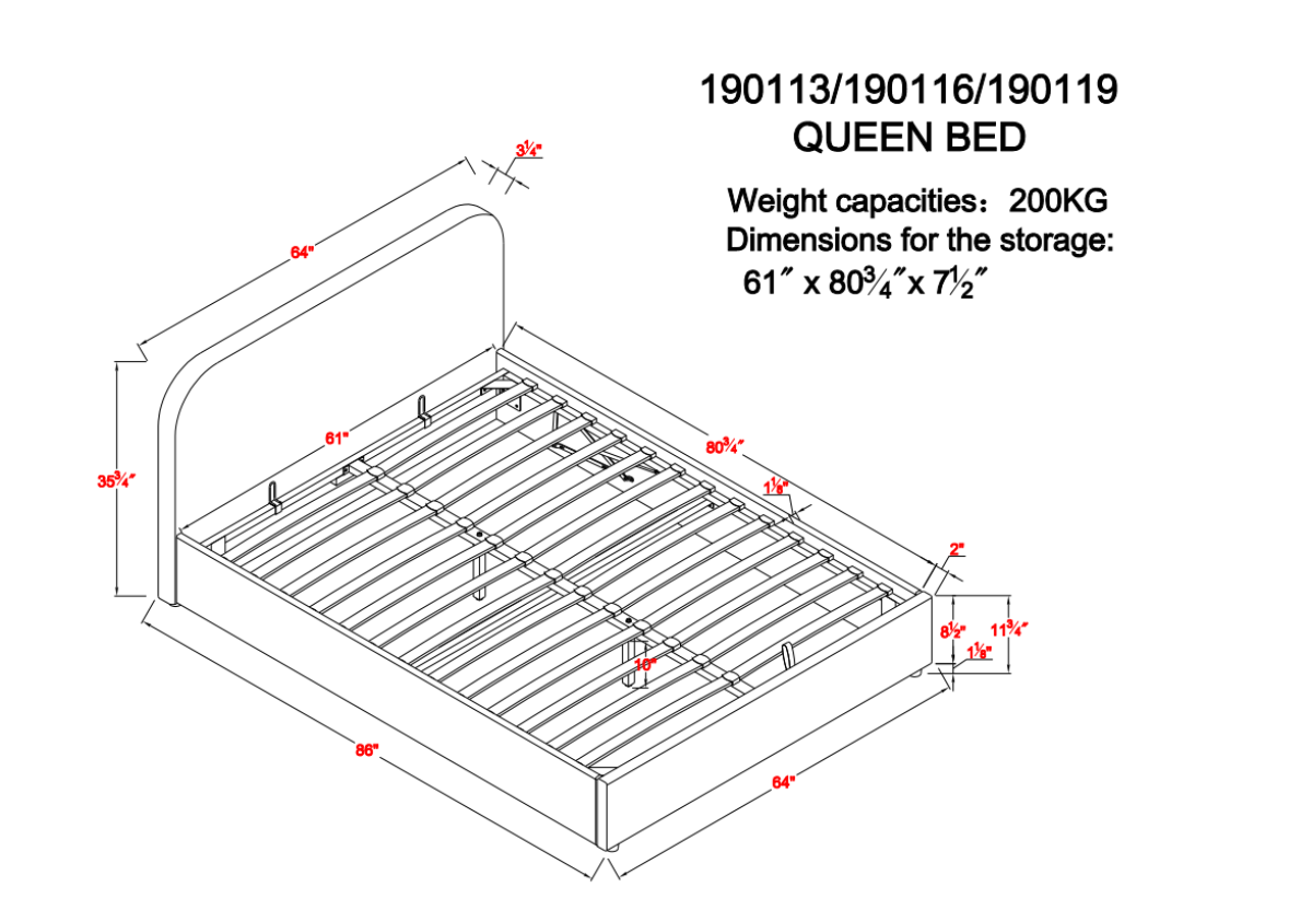 QUEEN PLATFORM STORAGE BED - BEIGE