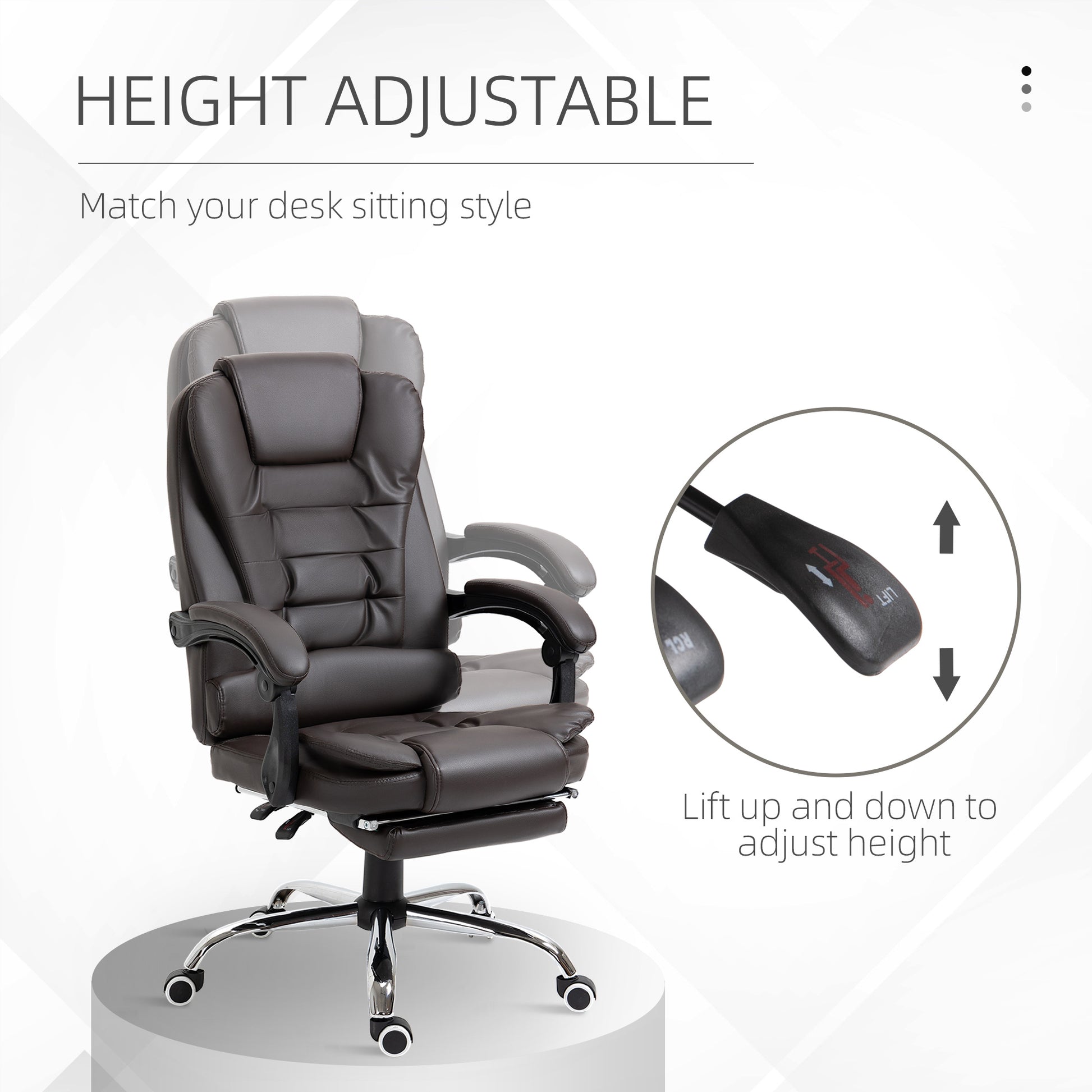 HOMCOM High Back PU Leather Executive Office Chair with Retractable Footrest