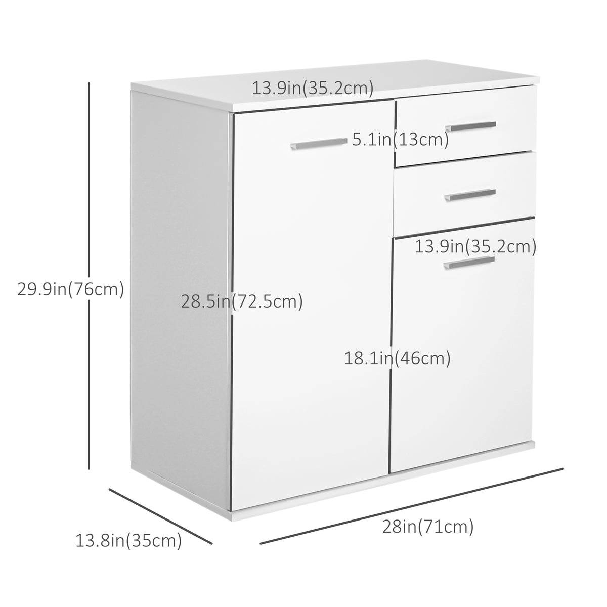 High Gloss Sideboard with 2 Drawers and 2 Doors – 28"W x 30"H