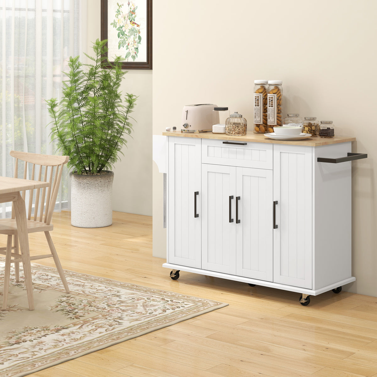 Modern Rolling Kitchen Island Cart with Drawers – 52"W x 36"H