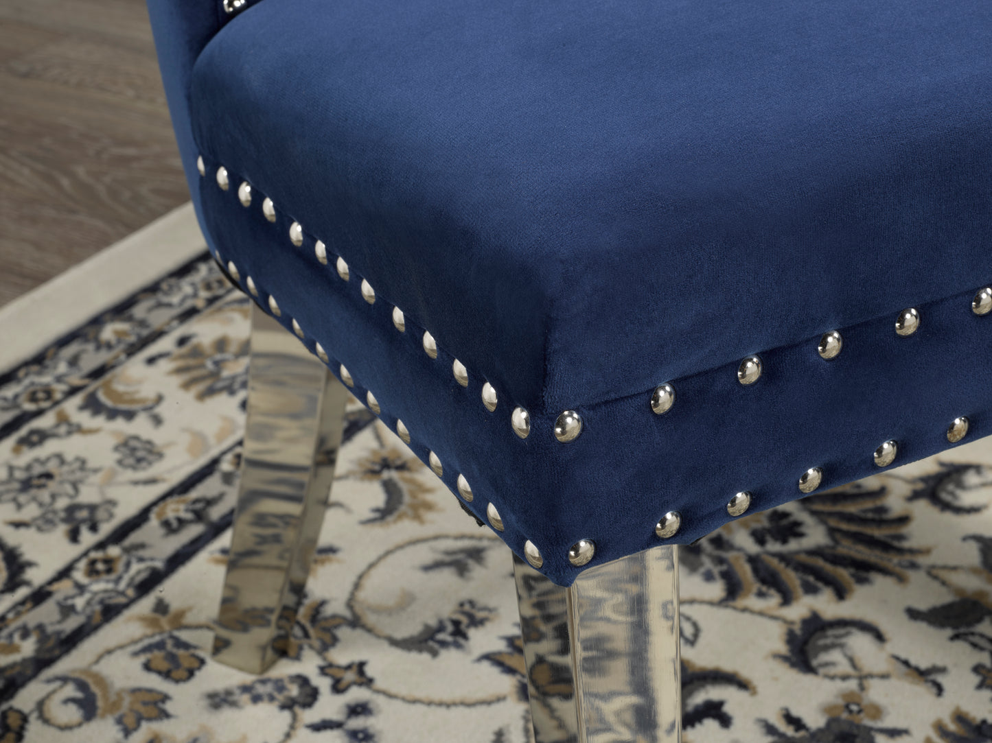 Luxurious Navy Velvet Tufted Dining Chairs Set of 2, Chrome Legs