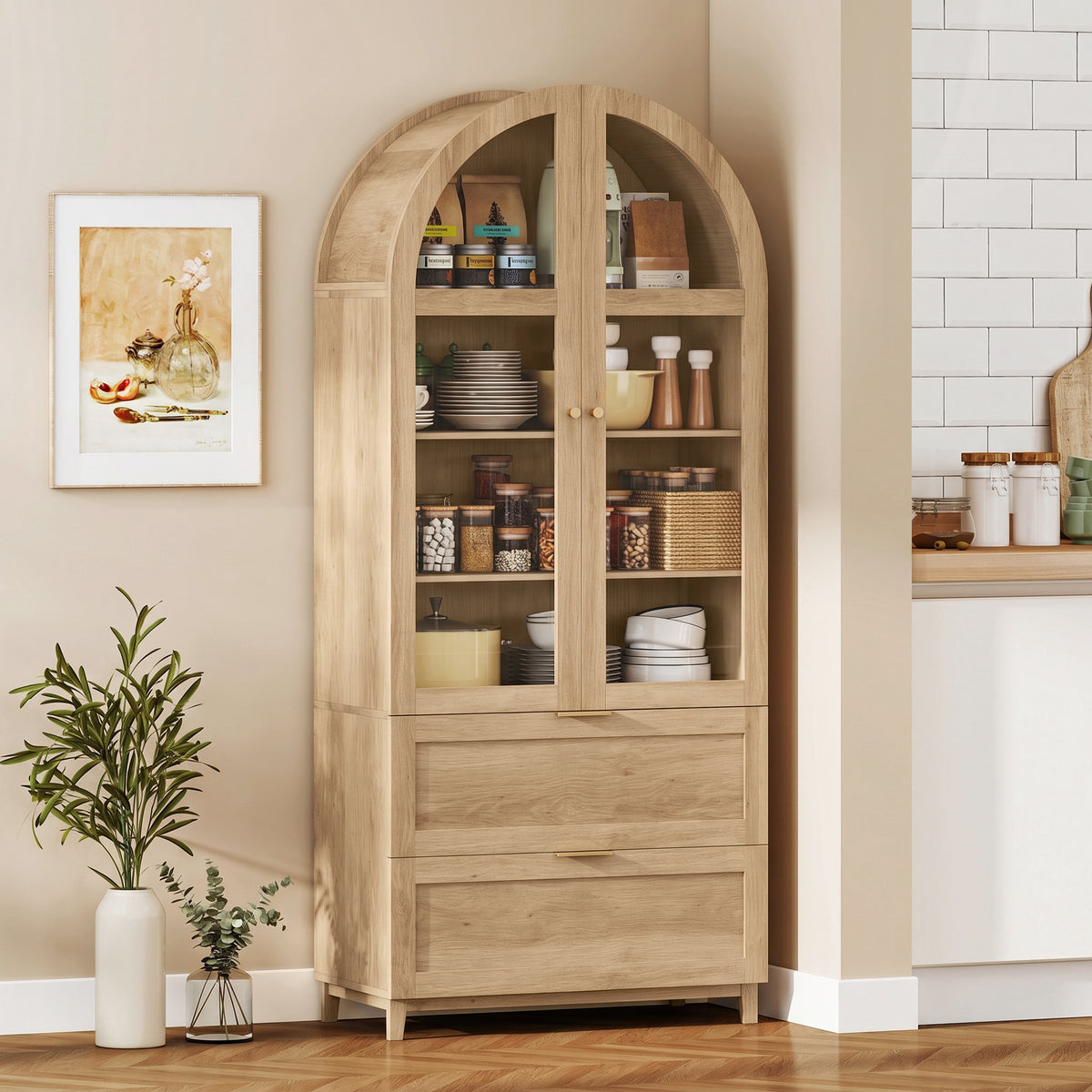 Farmhouse Kitchen Storage Cabinet with 2 Drawers – 31"W x 71"H