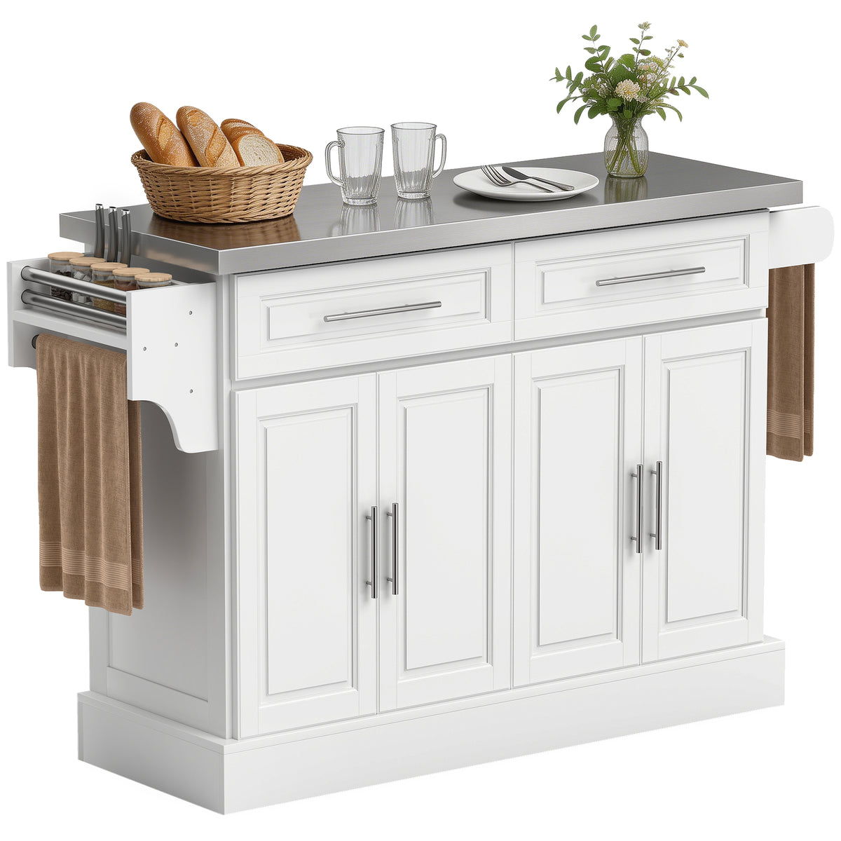 Kitchen Island with Stainless Steel Top – 57"W x 36"H