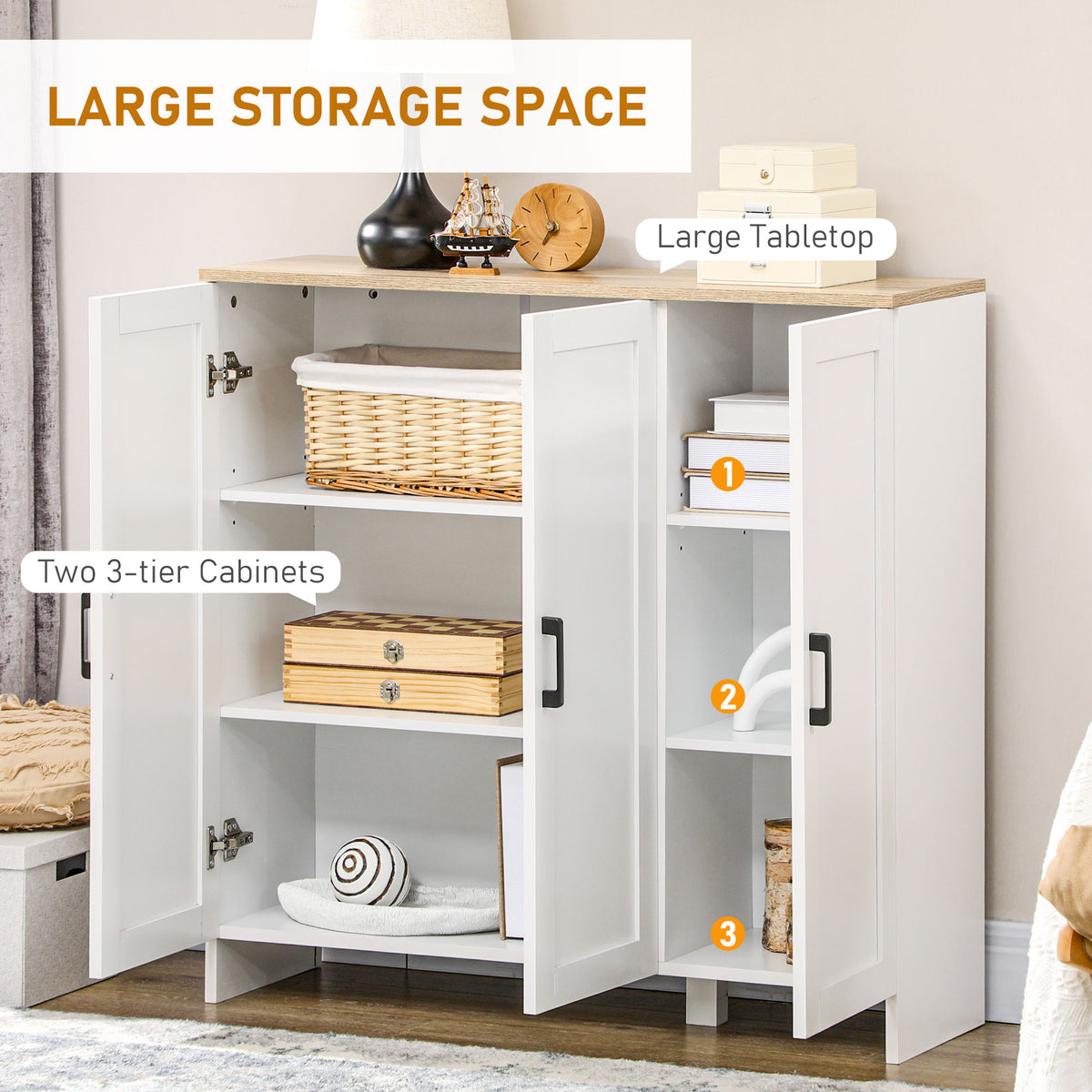 35" Modern Sideboard Cabinet with 3 Doors