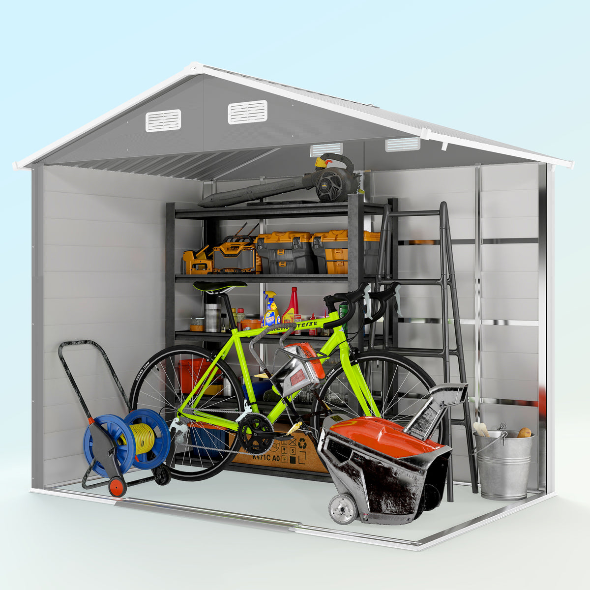 7.7' x 6.5' Outdoor Metal Garden Shed House Hut Gardening Tool Storage with Ventilation