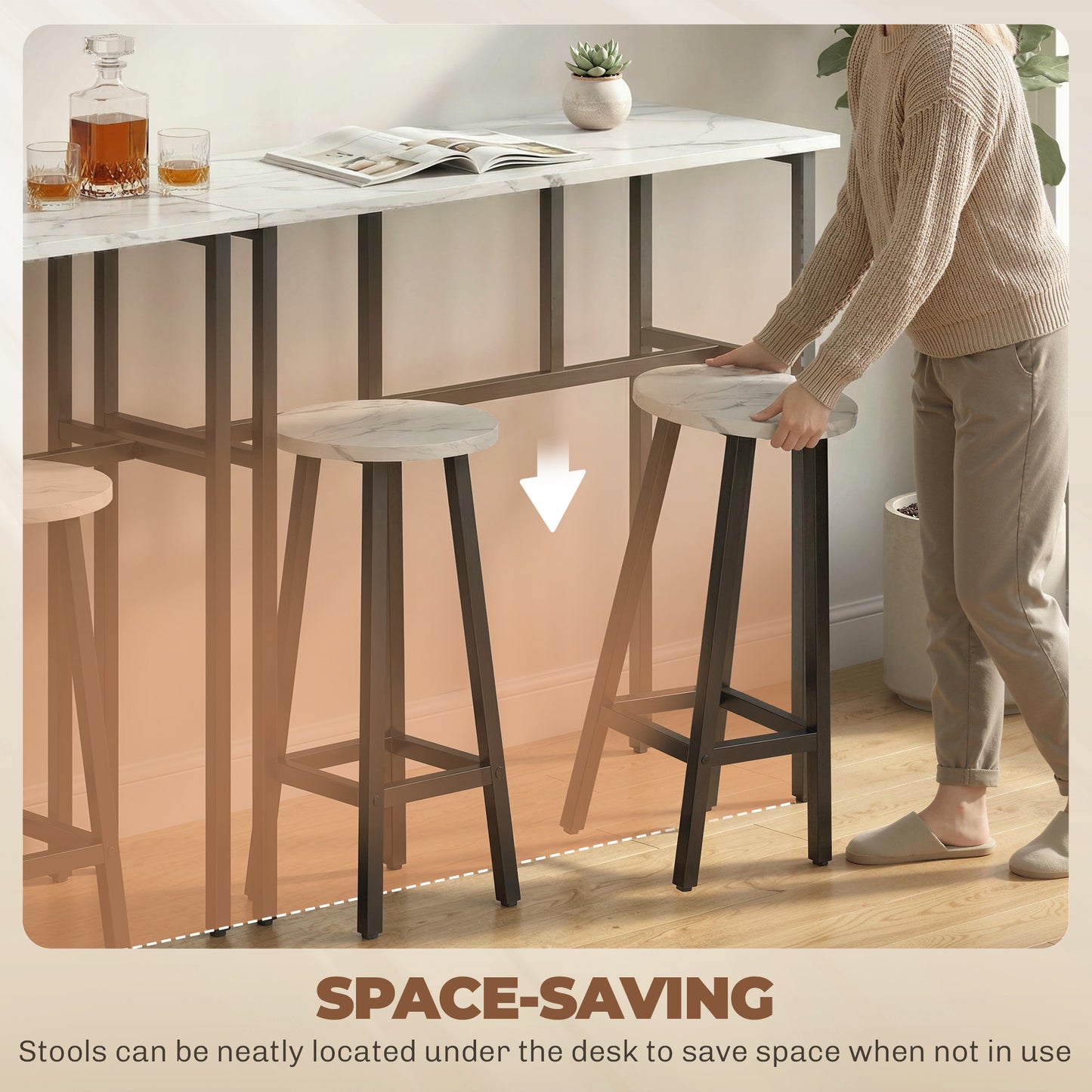 HOMCOM Bar Table Set Industrial Style White Marble
