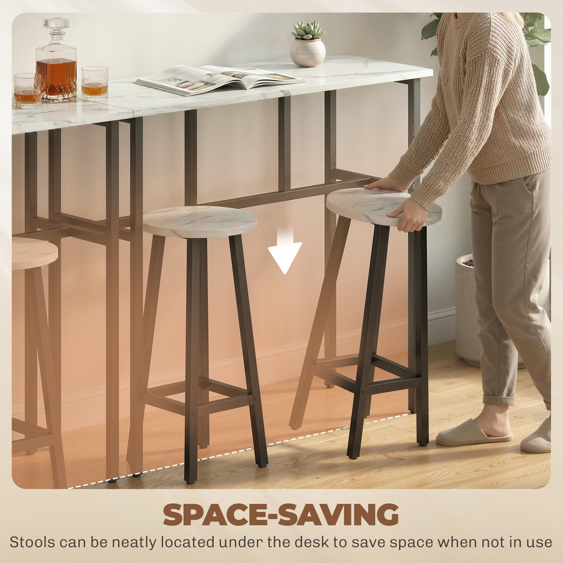 HOMCOM Bar Table Set Industrial Style White Marble