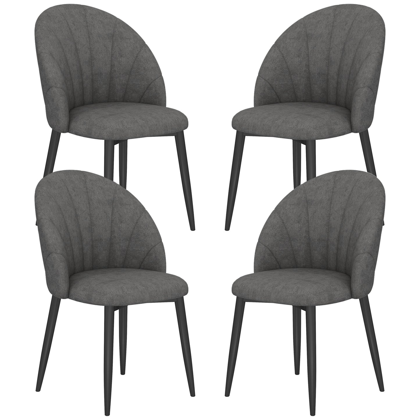 Modern Dining Chairs Set of 4, Upholstered Dining Room Chairs with Metal Legs, Shell Backrest, Padded Seat, Dark Grey