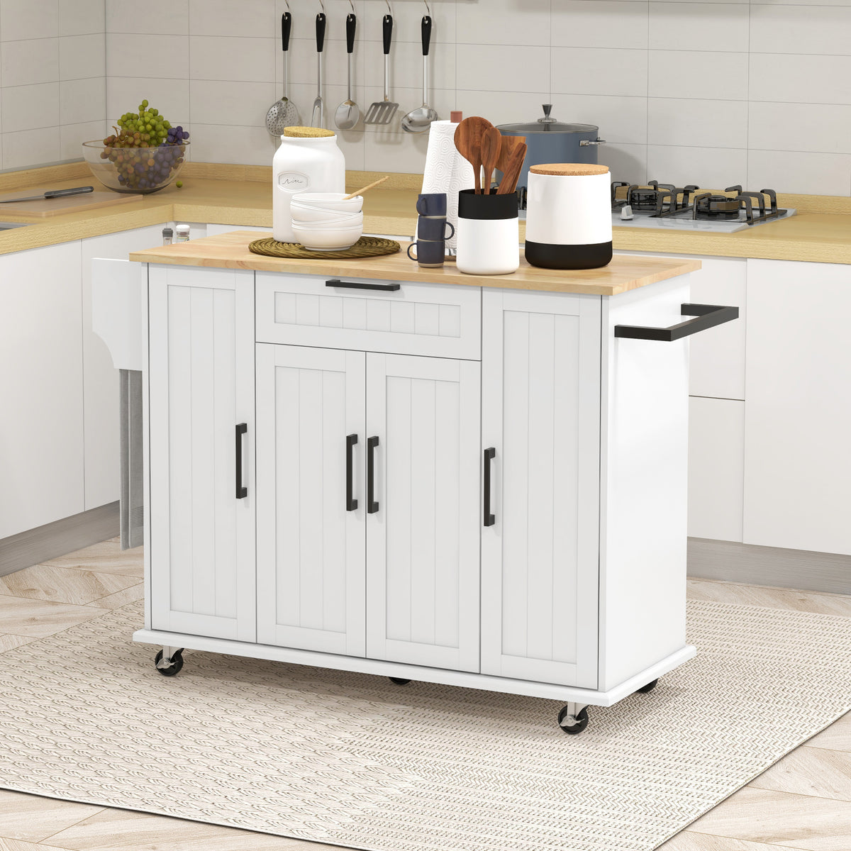 Modern Rolling Kitchen Island Cart with Drawers – 52"W x 36"H