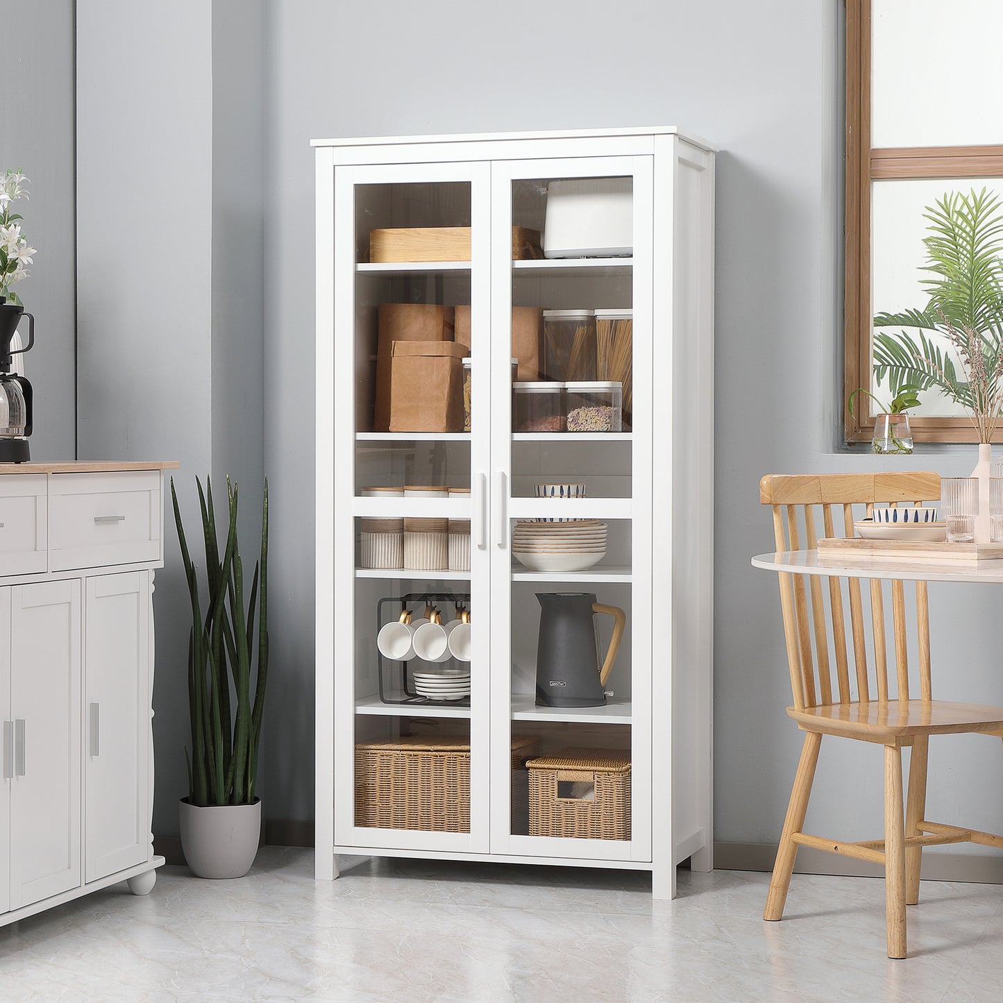 HOMCOM Kitchen Pantry Cabinet 5‑Tier Freestanding White
