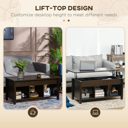 41" Lift-Top Coffee Table with Hidden Compartment and 3 Open Shelves