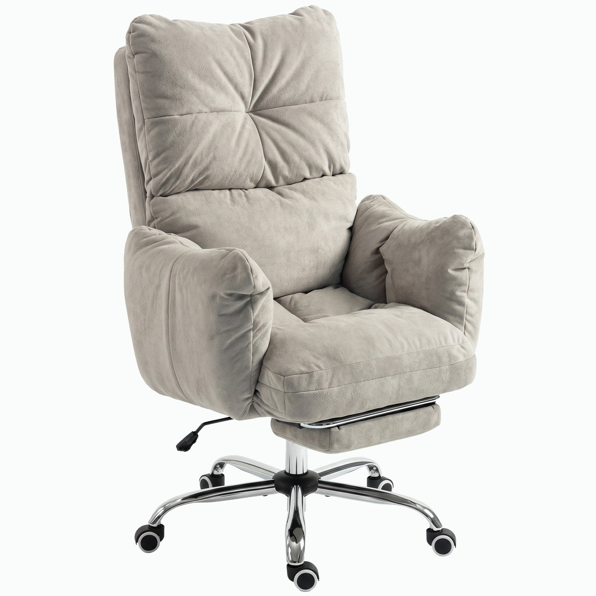 Office Chair with Footrest, Ergonomic Reclining Computer Gaming Chair with Snow Flannel Fabric, Light Grey
