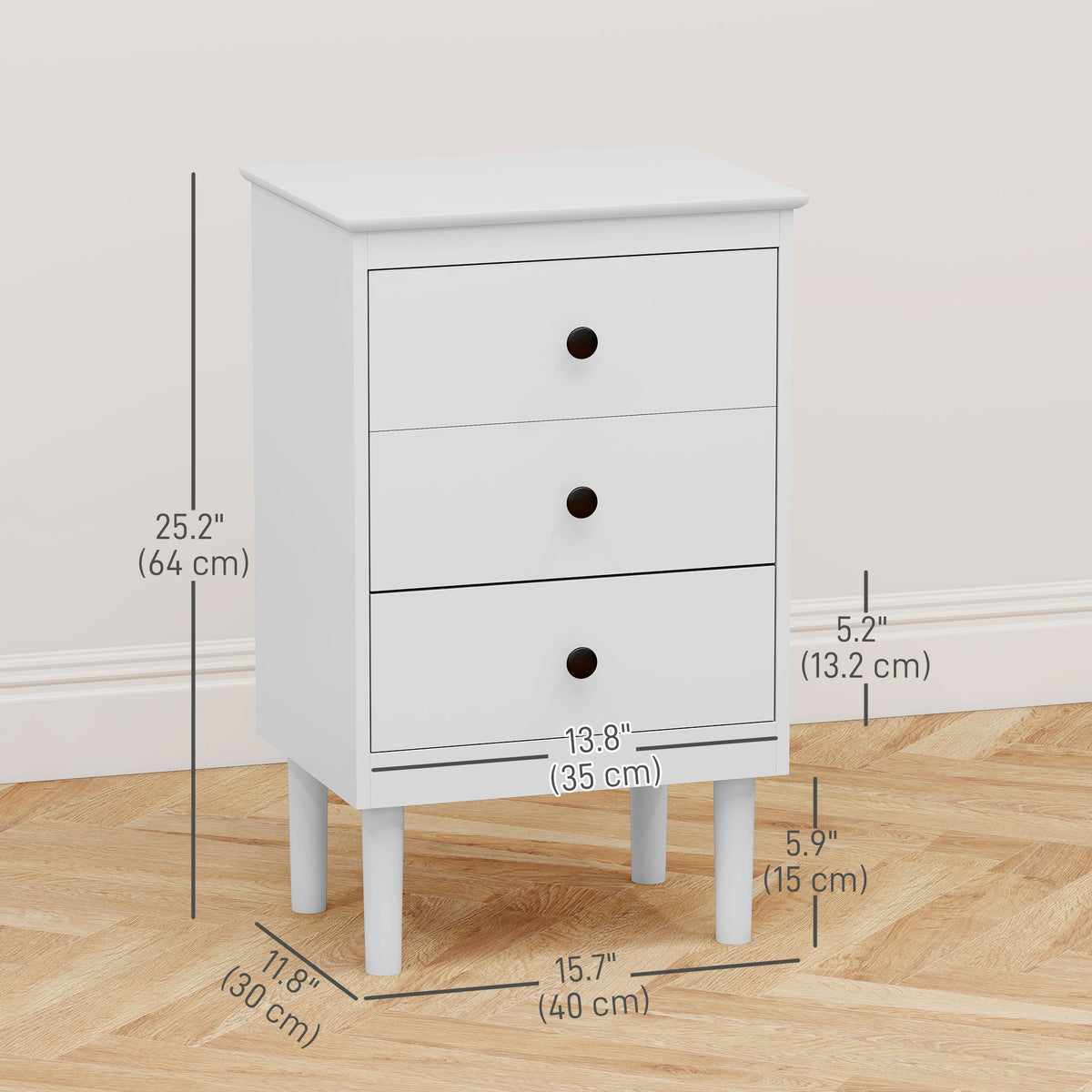 Modern 3-Drawer Nightstands, Set of 2 – 16"W x 25"H