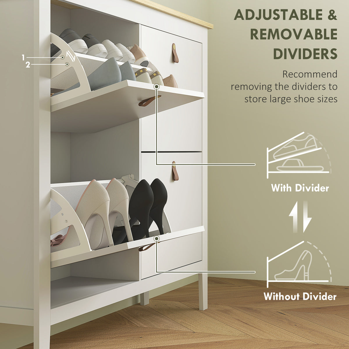 Narrow Shoe Cabinet with 4 Flip Drawers – 41"W x 38"H