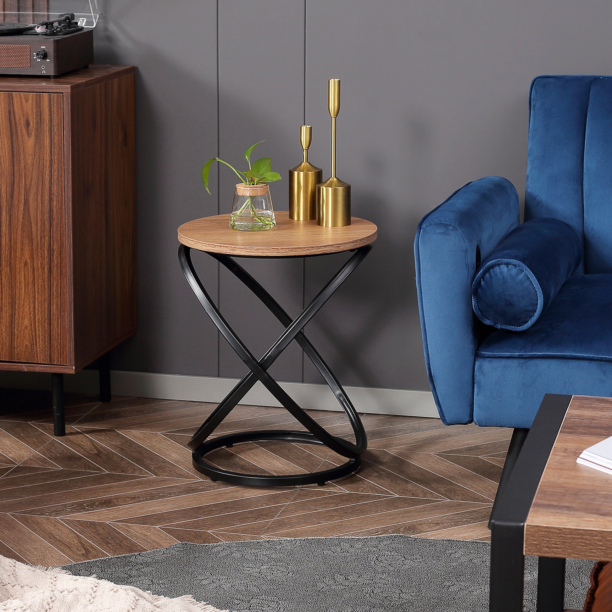 HOMCOM Industrial End Table Round 40cm x 50cm Steel Frame