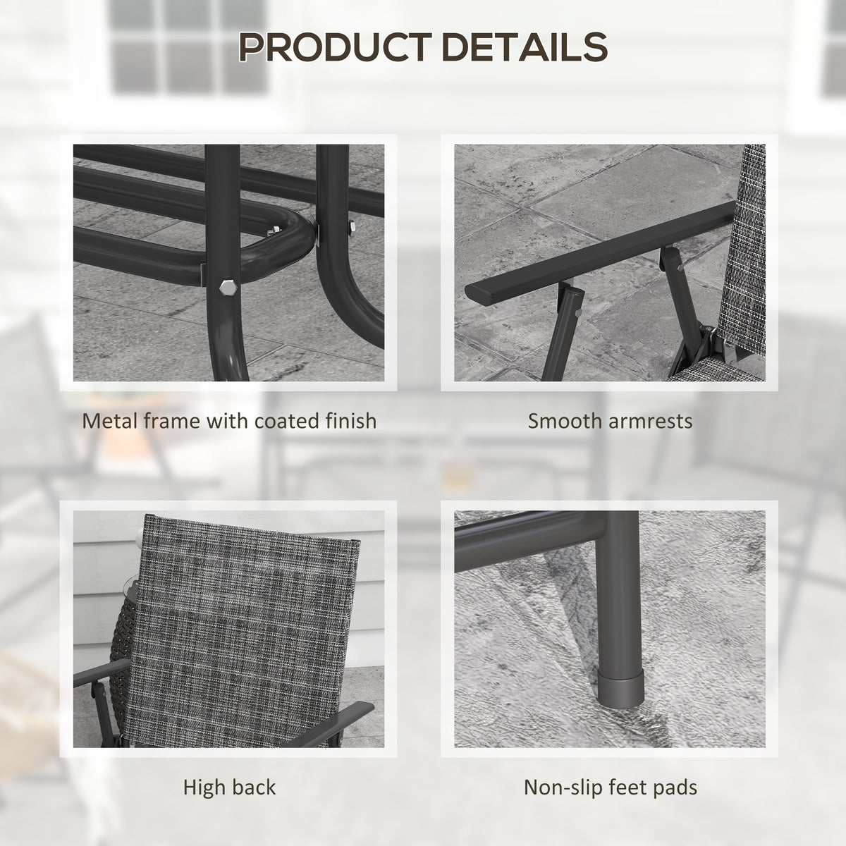 Outdoor 4 Pieces Patio Furniture Set, Garden Set with Two Foldable Armchairs, a Loveseat & Glass Top Table – Mixed Grey