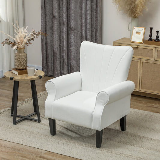 HOMCOM Modern Fabric Accent Armchair, Cream White with Sturdy Wood Legs