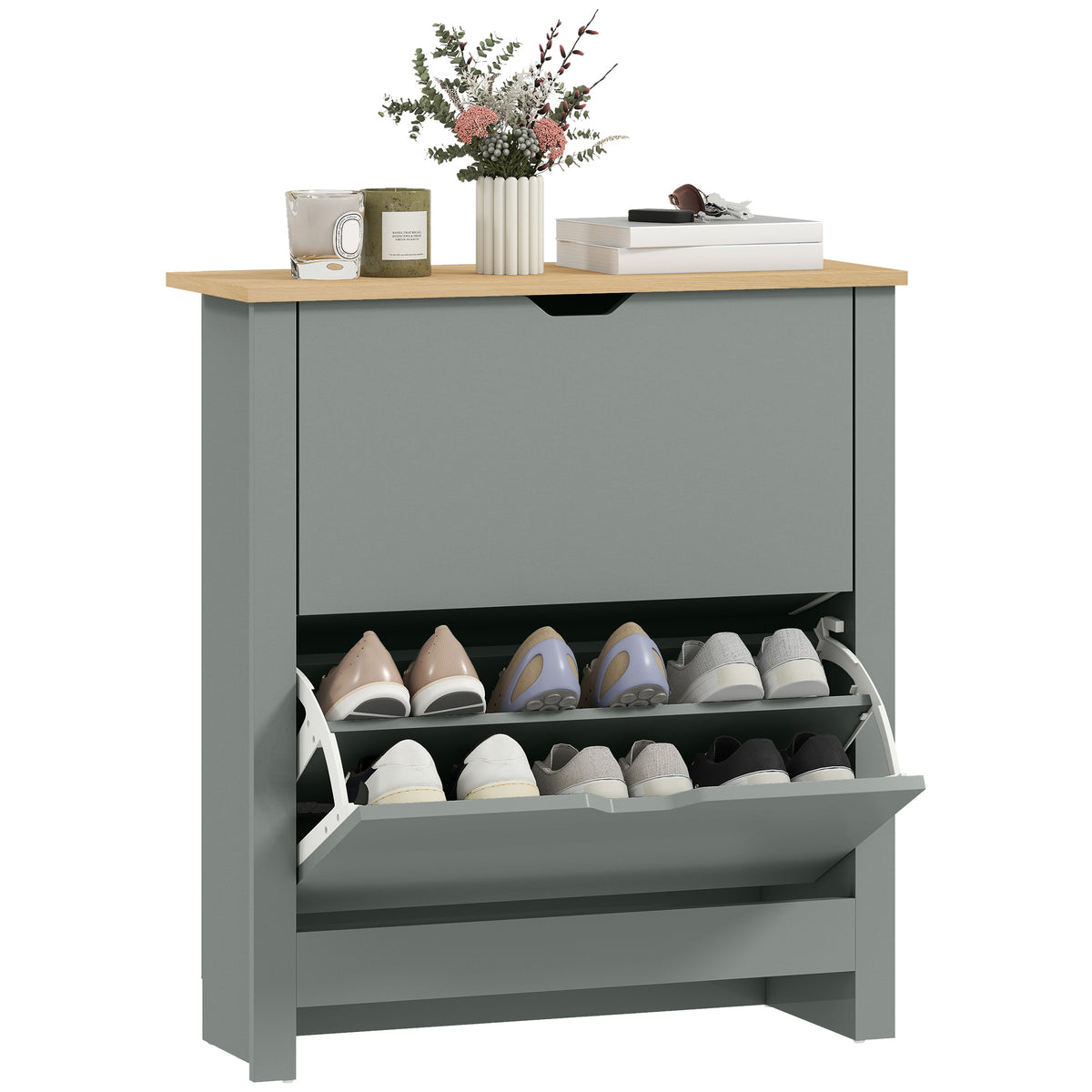 Shoe Storage Cabinet with 2 Flip Drawers – 28"W x 44"H