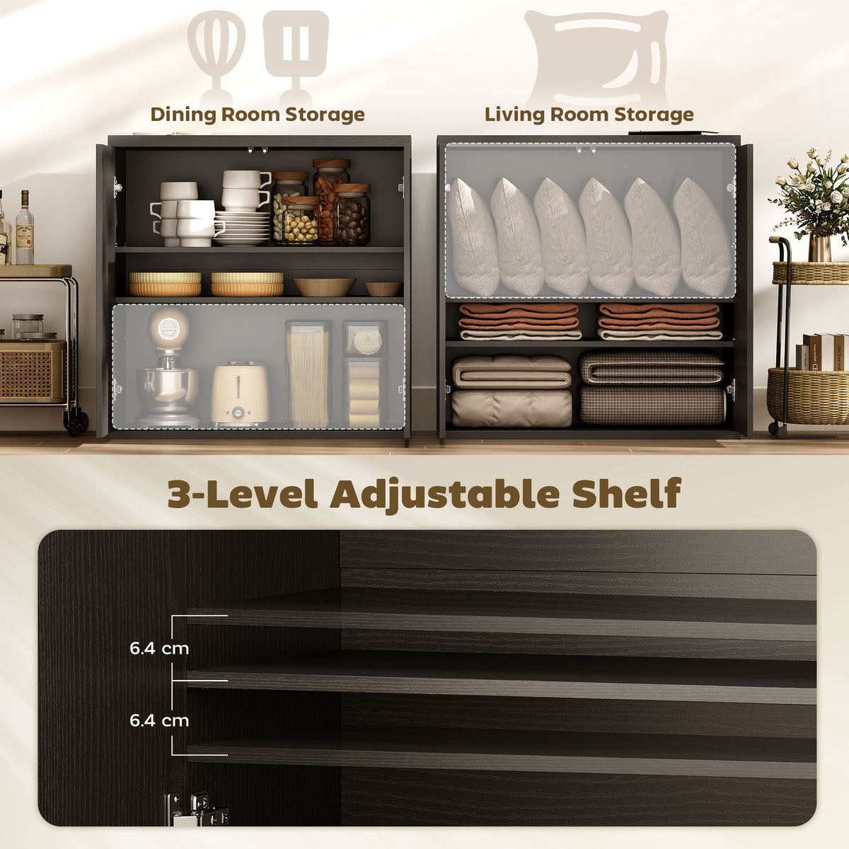 Sideboard Buffet Cabinets, Set of 2, with Soft-Close Doors – 31"W x 31"H each