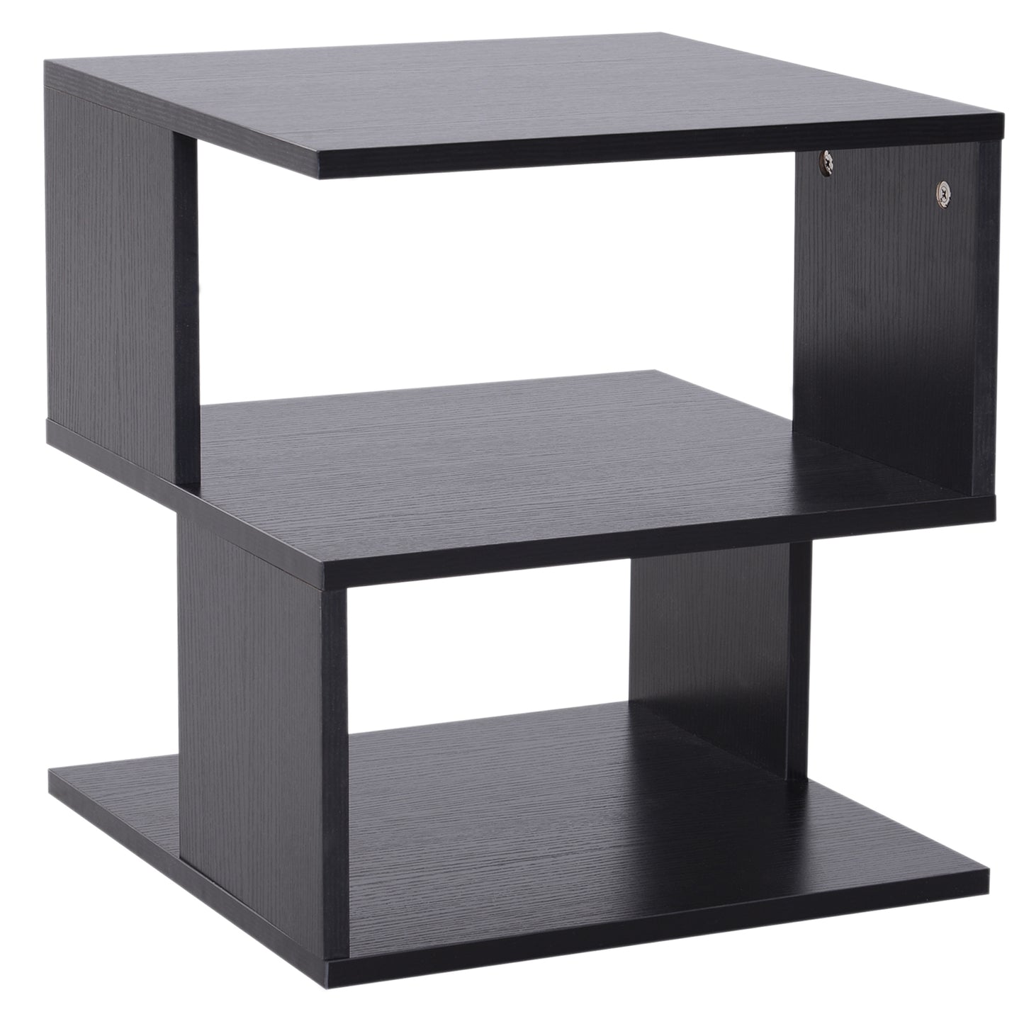 Modern Square 3-Tier Wood Coffee Side End Table with Storage Shelves Black
