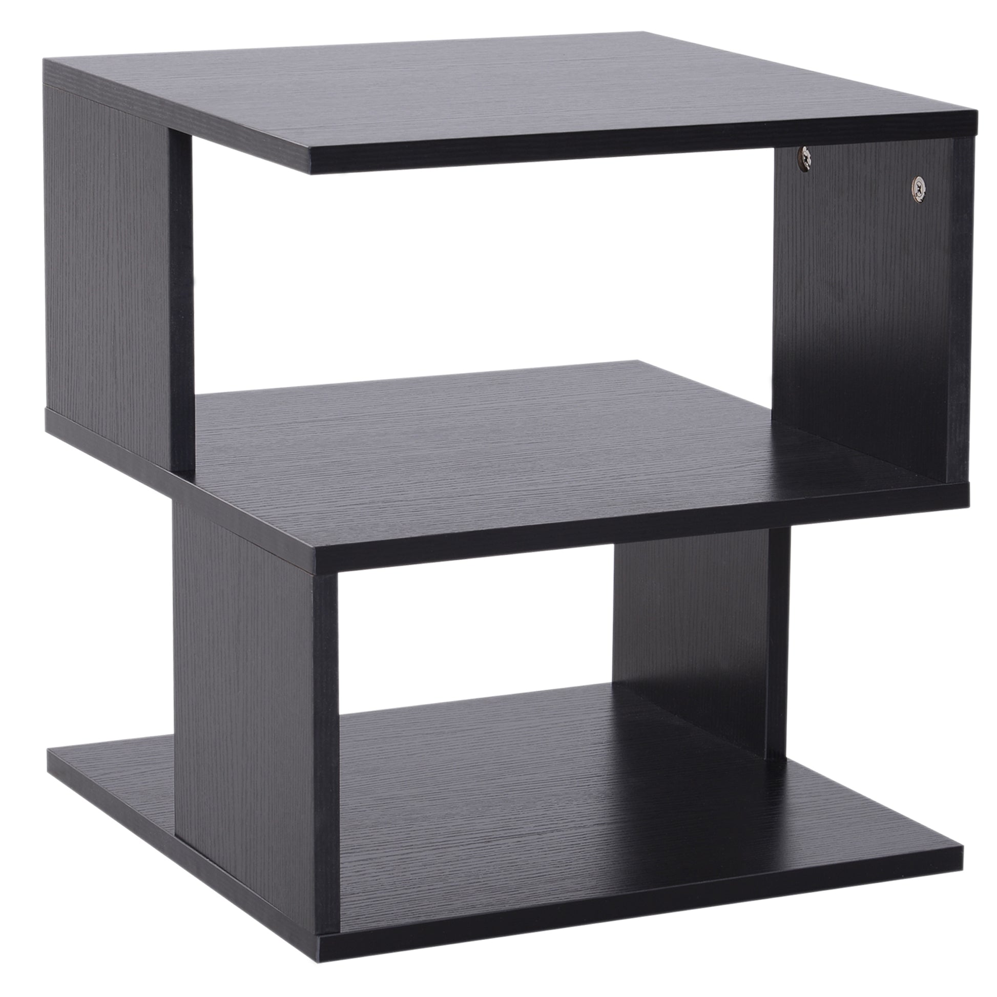 Modern Square 3-Tier Wood Coffee Side End Table with Storage Shelves Black