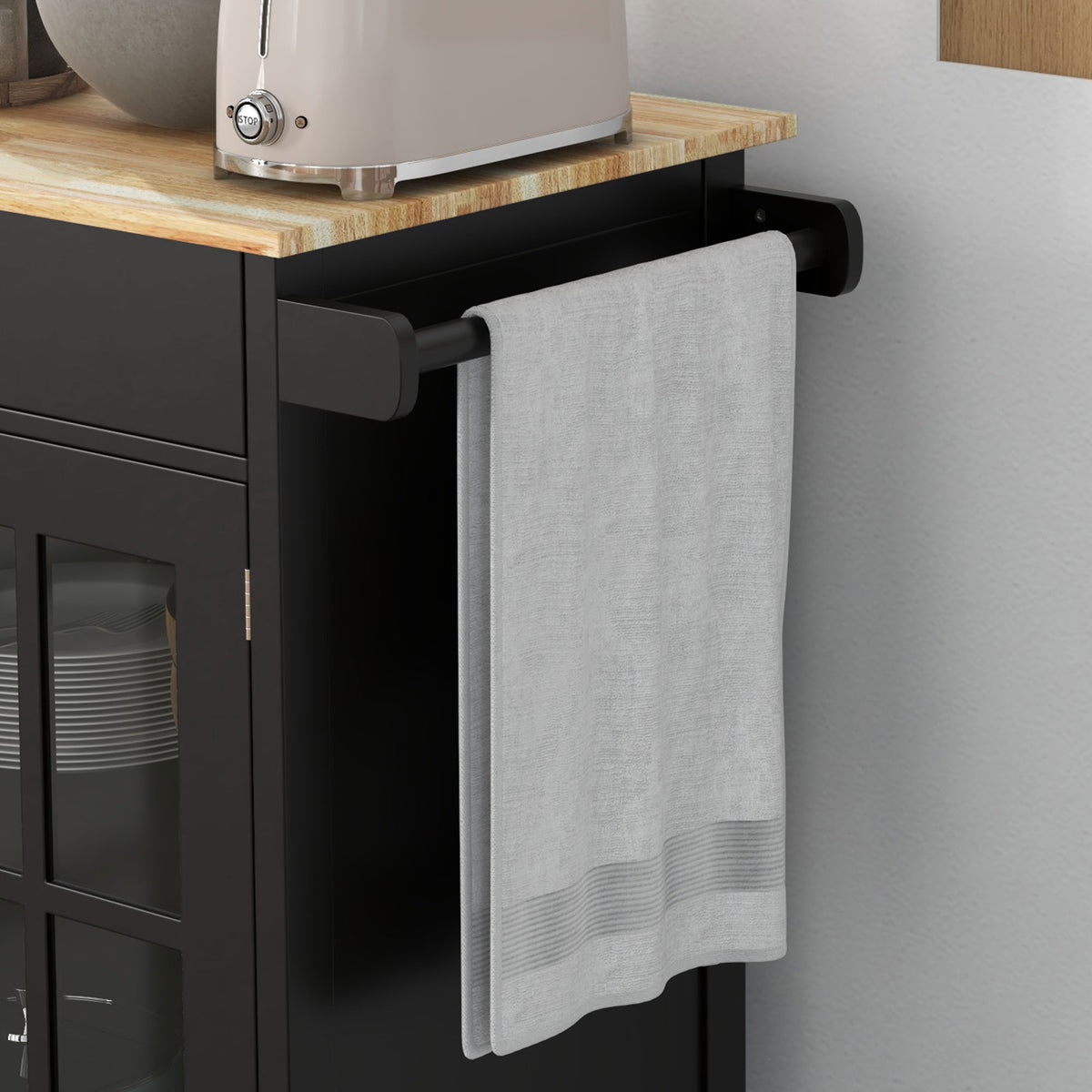 Rolling Kitchen Cart with Drawer and Glass Door Cabinet – 26"W x 34"H