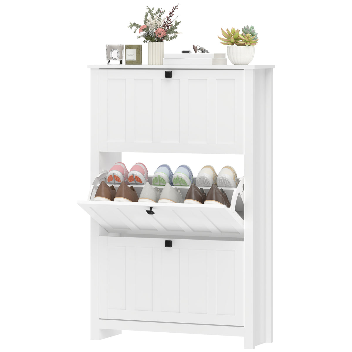 Slim Shoe Cabinet with 3 Flip Drawers – 31"W x 47"H