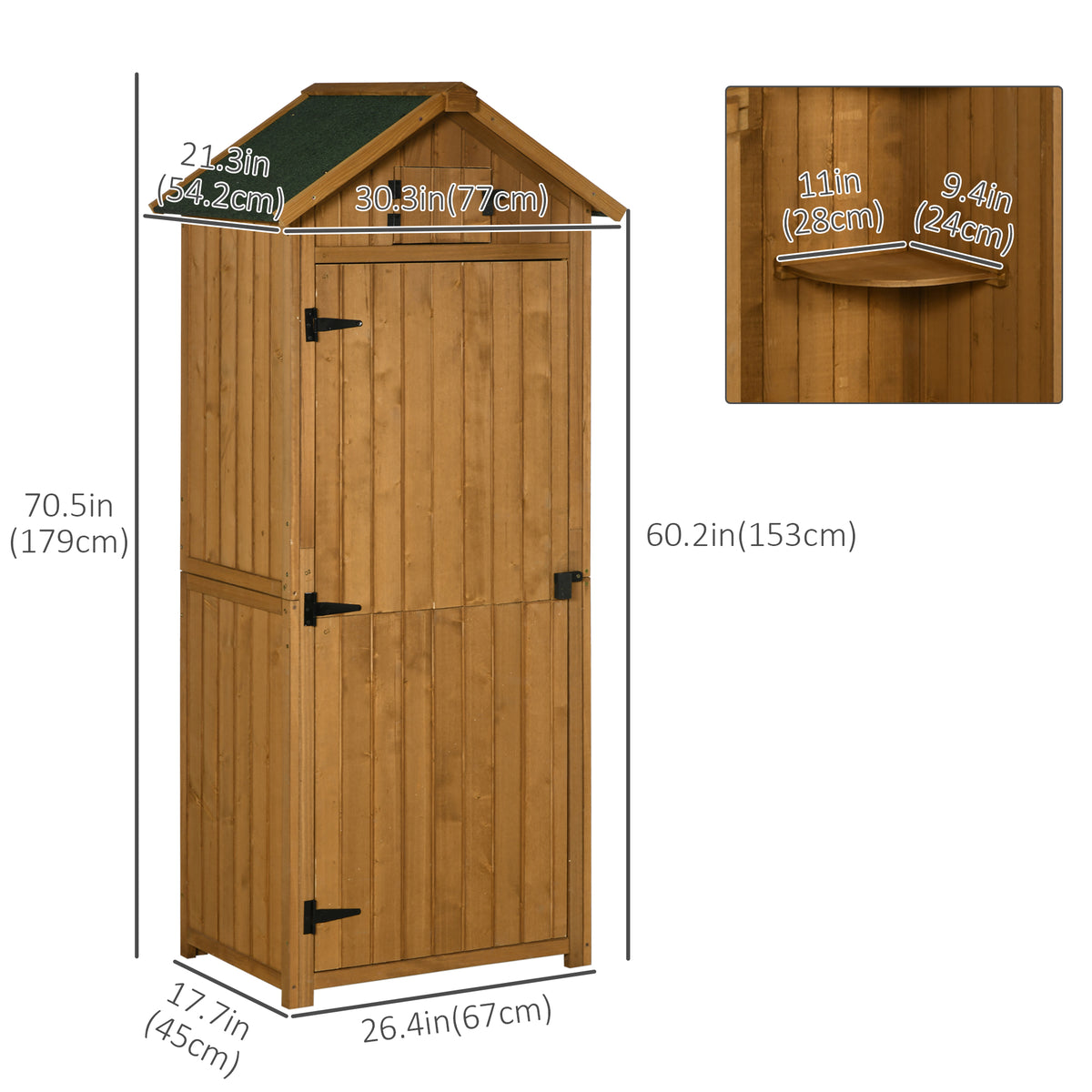 30" x 21" x 71" Garden Storage Shed, Outdoor Tool Utility Storage House with 3 Tier Shelves and Roof – Brown