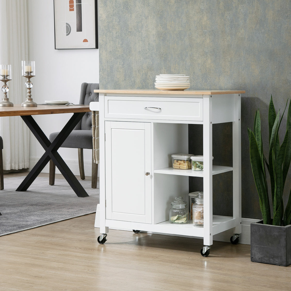 Rolling Kitchen Cart with Wood Top and Drawer – 33"W x 35"H