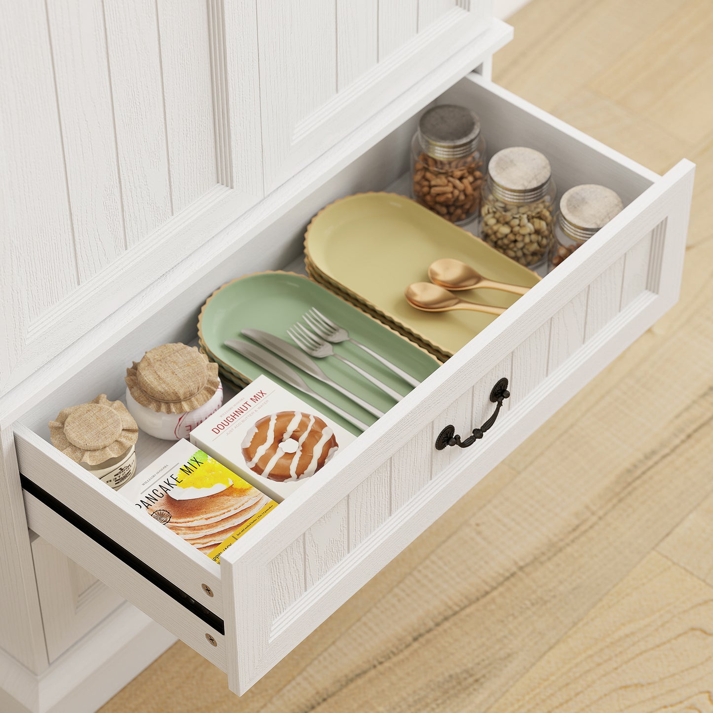 HOMCOM LED Kitchen Pantry Cabinet with Smart Sensor Light, White