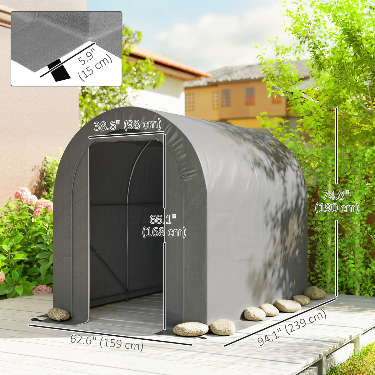 5' x 8' Outdoor Storage Shed, Heavy Duty Galvanized Steel Portable Shed for Bike, Motorcycle, Garden Tools