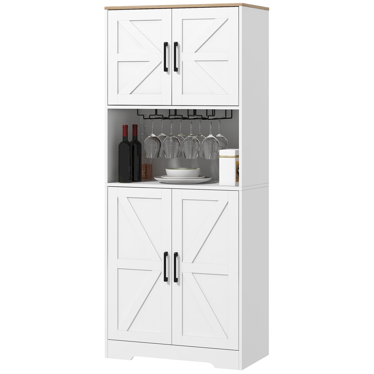 Freestanding Hutch Storage Cabinet with Microwave Oven Countertop – 28"W x 68"H