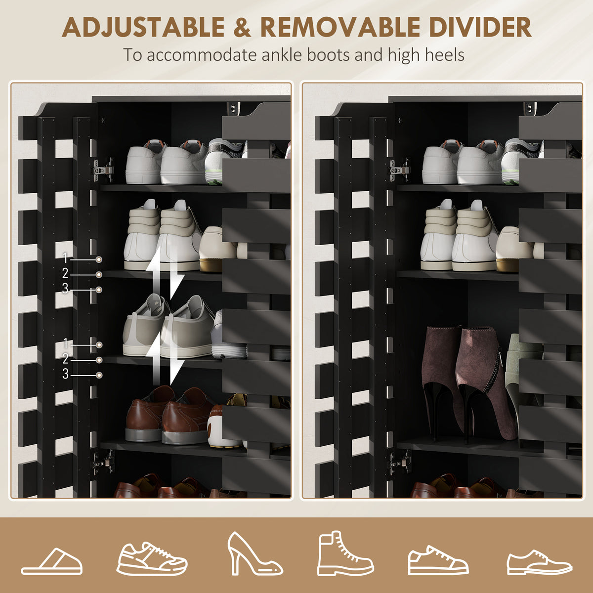 Shoe Cabinet with Hollowed-Out Doors – 34"W x 37"H