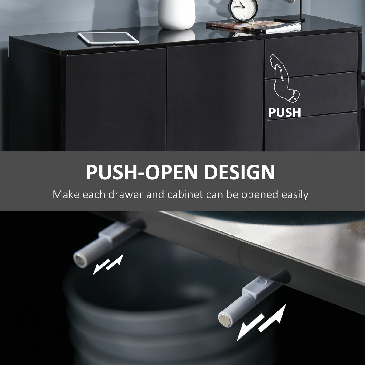 Modern Coffee Bar with Push-Open Design and 2 Drawers – 46"W x 29"H