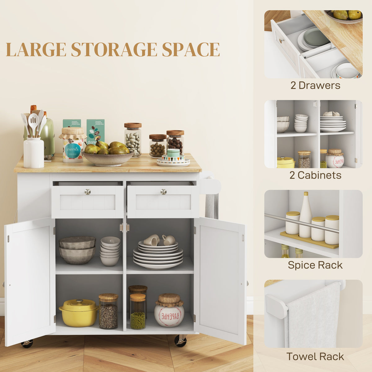 Kitchen Island with Power Outlet and Drop Leaf – 40"W x 33"H