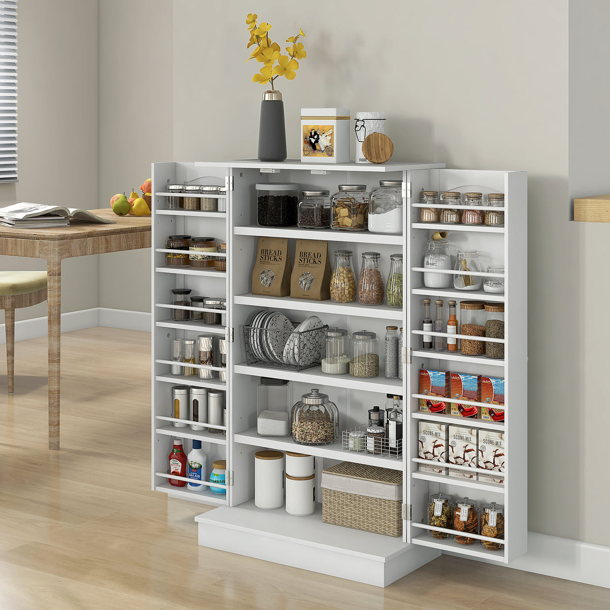 2-Door Kitchen Pantry Cabinet with 5-tier Shelving – 24"W x 41"H