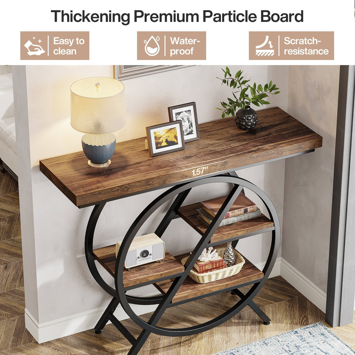4-Tier Console Table, 39.4" Entryway Table with Geometric Metal Frame