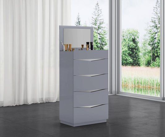 Nikos Modern High Gloss Platform Bedroom Set with LED and Bluetooth