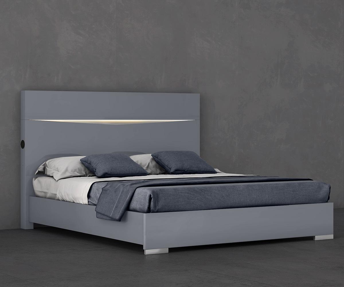 Nikos Modern King Bed with LED Headboard, Bluetooth Speakers, High Gloss Finish